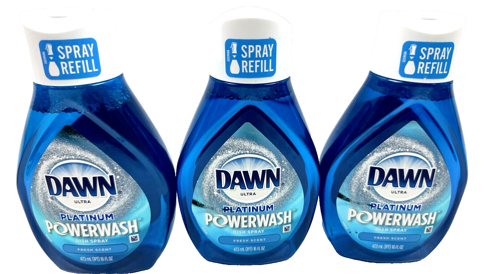(3) pack Dawn Platinum Powerwash Fresh Scent Liquid Dish Spray Refill 16oz each
