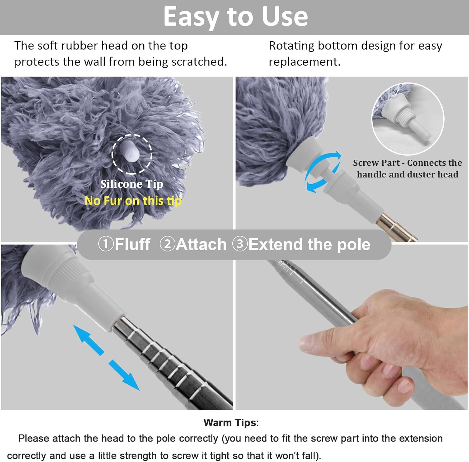 Feather Cleaning Duster with Handle Telescoping Extendable 100″ Extra Long Pole