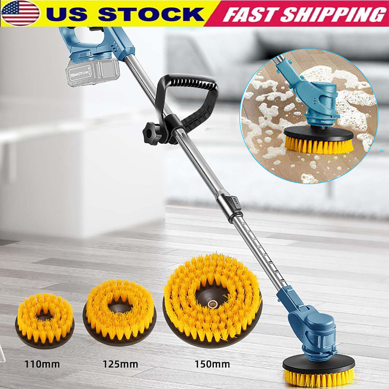 3 Heads Electric Spin Scrubber Cordless Bathtub Power Scrubber Rechargeable US