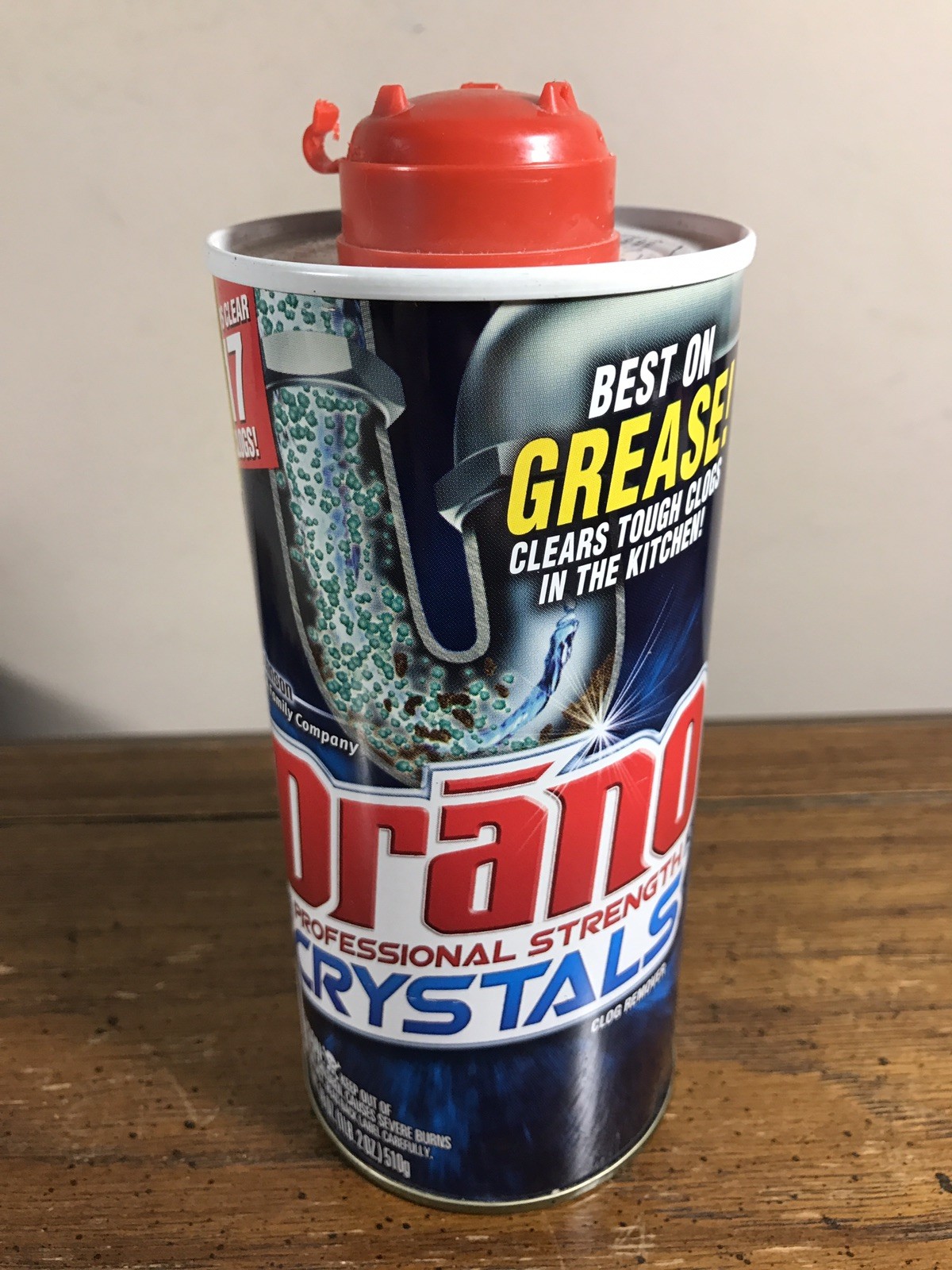 DRANO Professional Strength Crystals Clog Remover 2011 18oz 50% Full SC Johnson