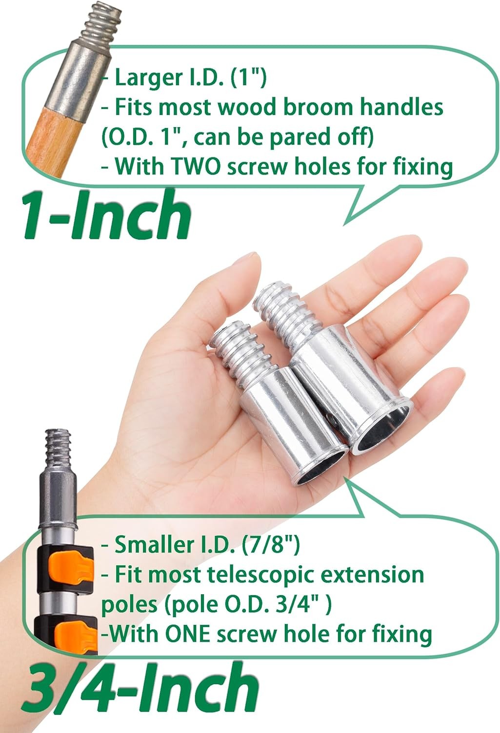 3/ Threaded Tips Replacement for Extens Poles Repairing, Push Broom