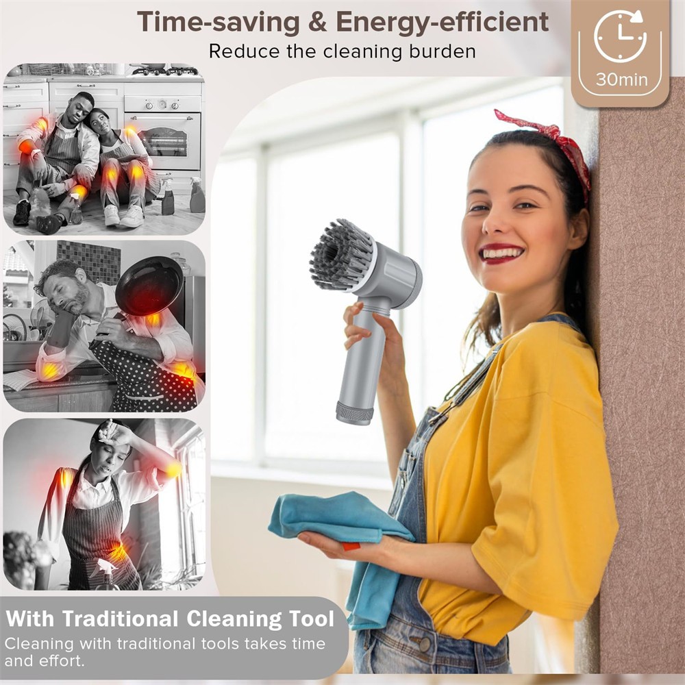 Power Scrubber Cordless Electric, Rotary Spin Cleaning Brush for Tub Floor Shoe
