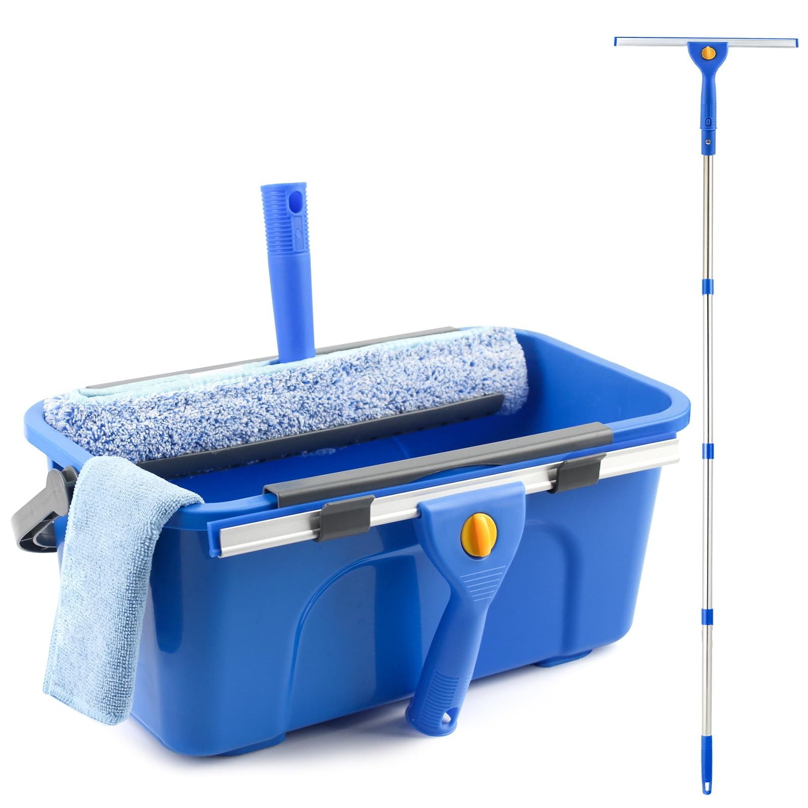 Window Cleaning Kit with Bucket 3 Gallon, 14″ Window Squeegee and 15″ Scrubbe…