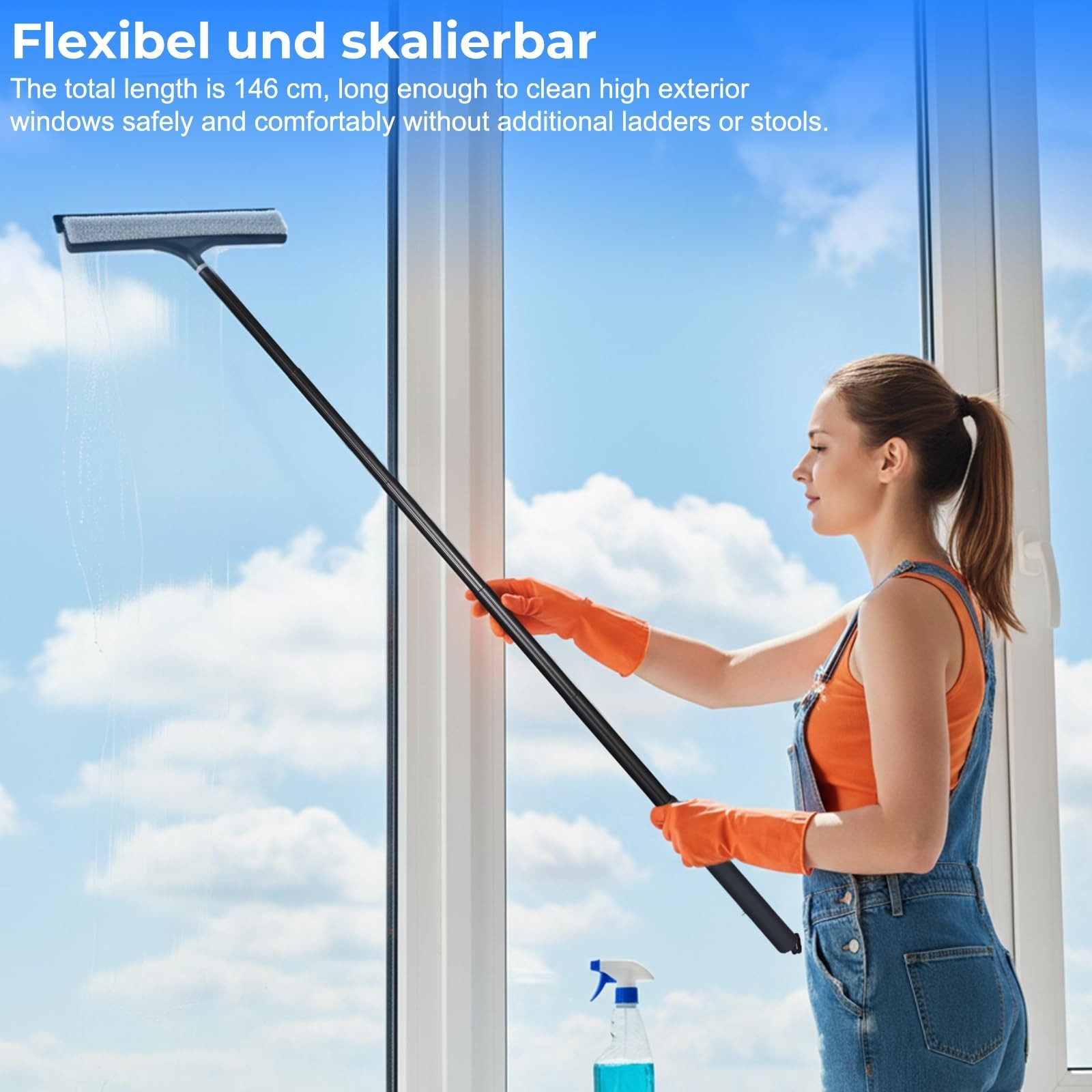 Extendable Shower Squeegee with Long Handle for Glass, Bathroom, Mirrors & Floor