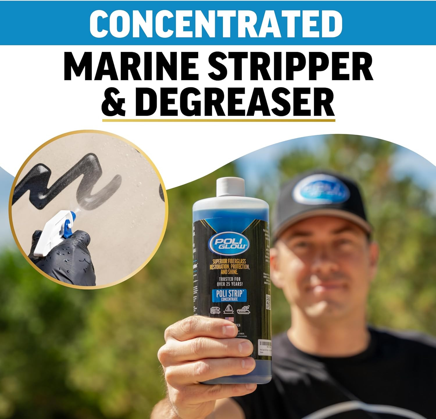 Proprietary Formula Poli Strip® Concentrated Boat and RV Stripper & Degreaser –