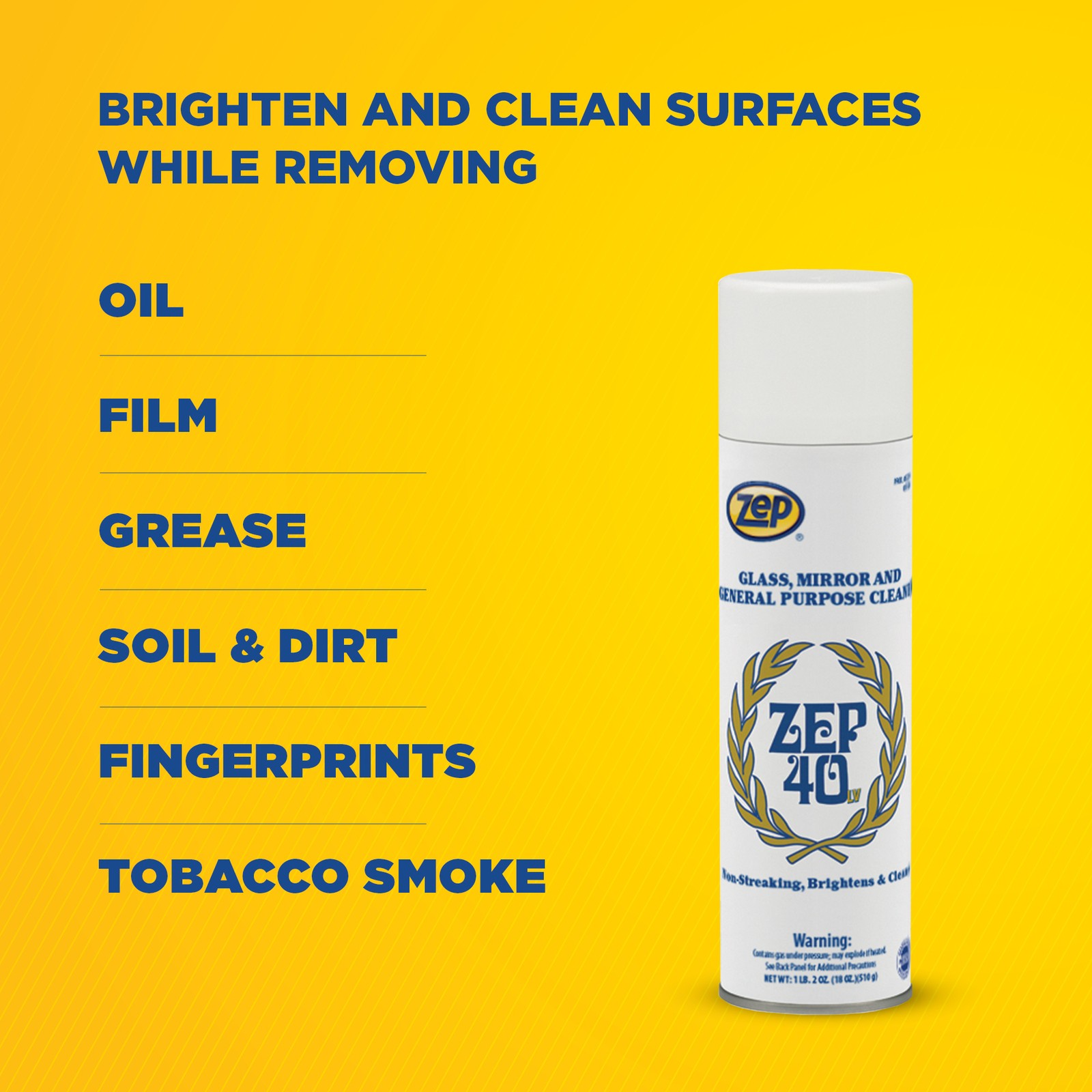 Zep 40 LV Non-Streaking Cleaner Aerosol – 18 oz (Case of 12) 322901