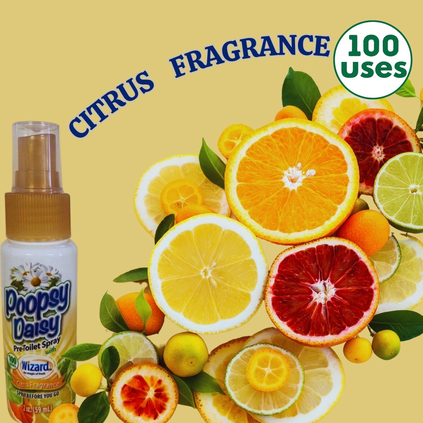 Poopsy Daisy Pre-Toilet Spray – Citrus Fragrance – 100 Uses, 2oz. (Pack of 2)