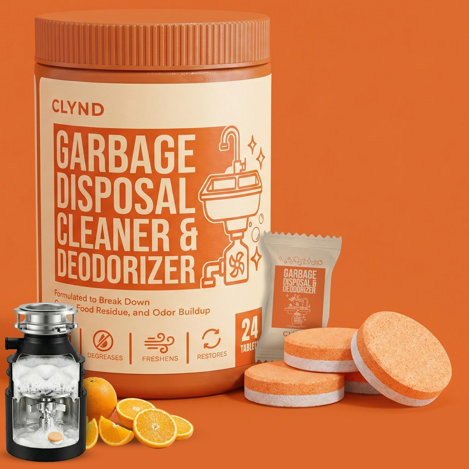 Garbage Disposal Cleaner and Deodorizer Tablets 24-Pack Citrus Foaming Tablet…