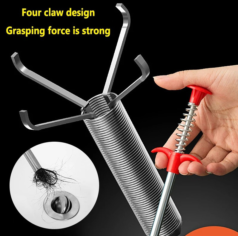 1pc 24in Spring Pipe Dredging Tool Drain Snake Clog Remover Cleaning Stick – NEW