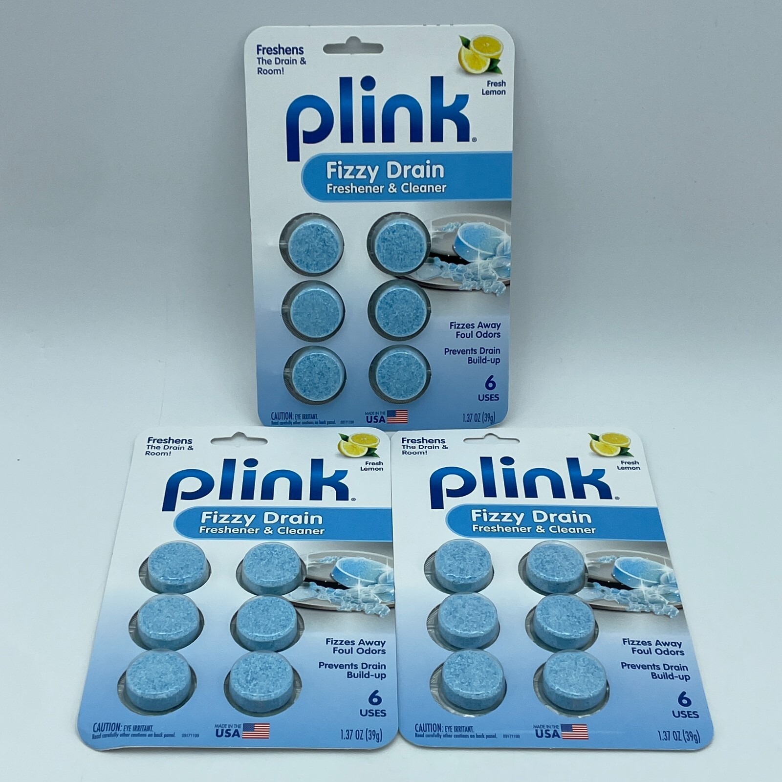 PLINK Fizzy Drain Cleaner Freshener Lemon Tablets 3 Pack 18 Uses USA NEW