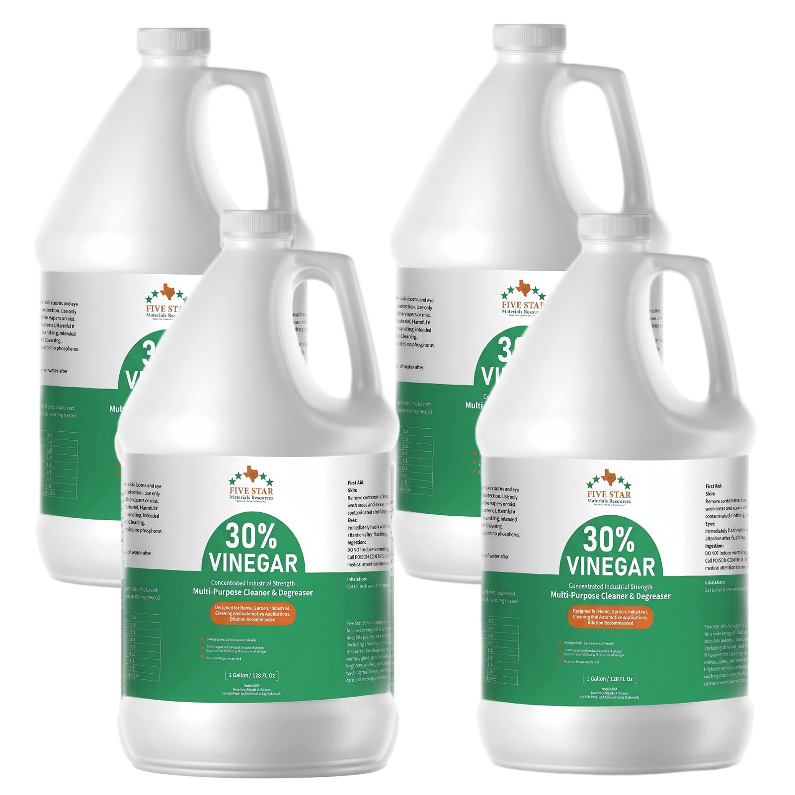 30% Concentrated Vinegar 4 Gallon 7X Max Power Pure White Cleaning Vinegar