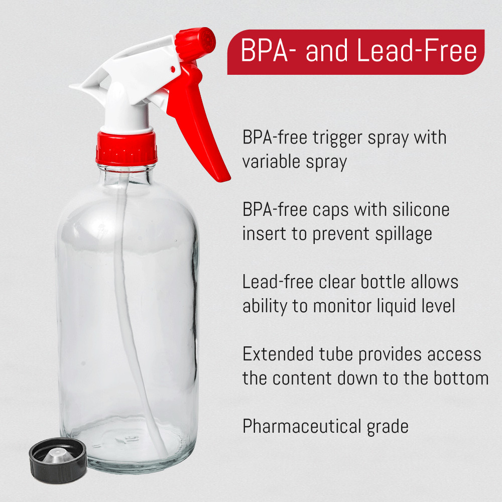 DMSOSTORE 16 oz. Glass Spray Bottles 2 Pack with Red Trigger Sprayer, Adjustable