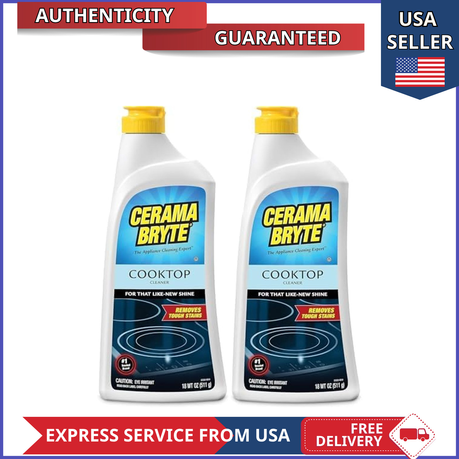 Cerama Bryte Cooktop Cleaner for Glass-Ceramic Surfaces, 18 oz, 2 Pack
