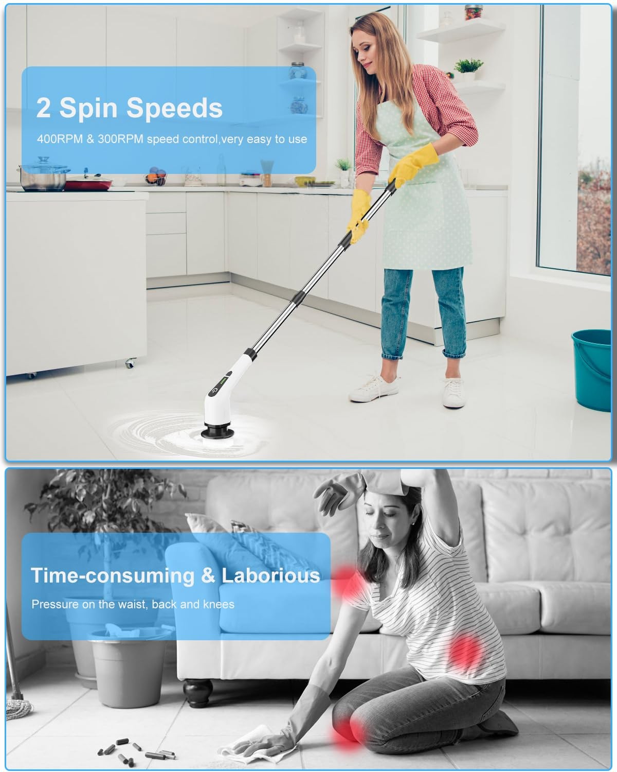 Electric Spin Scrubber, Cordless Cleaning Brush with 8 Replaceable Brush Head…