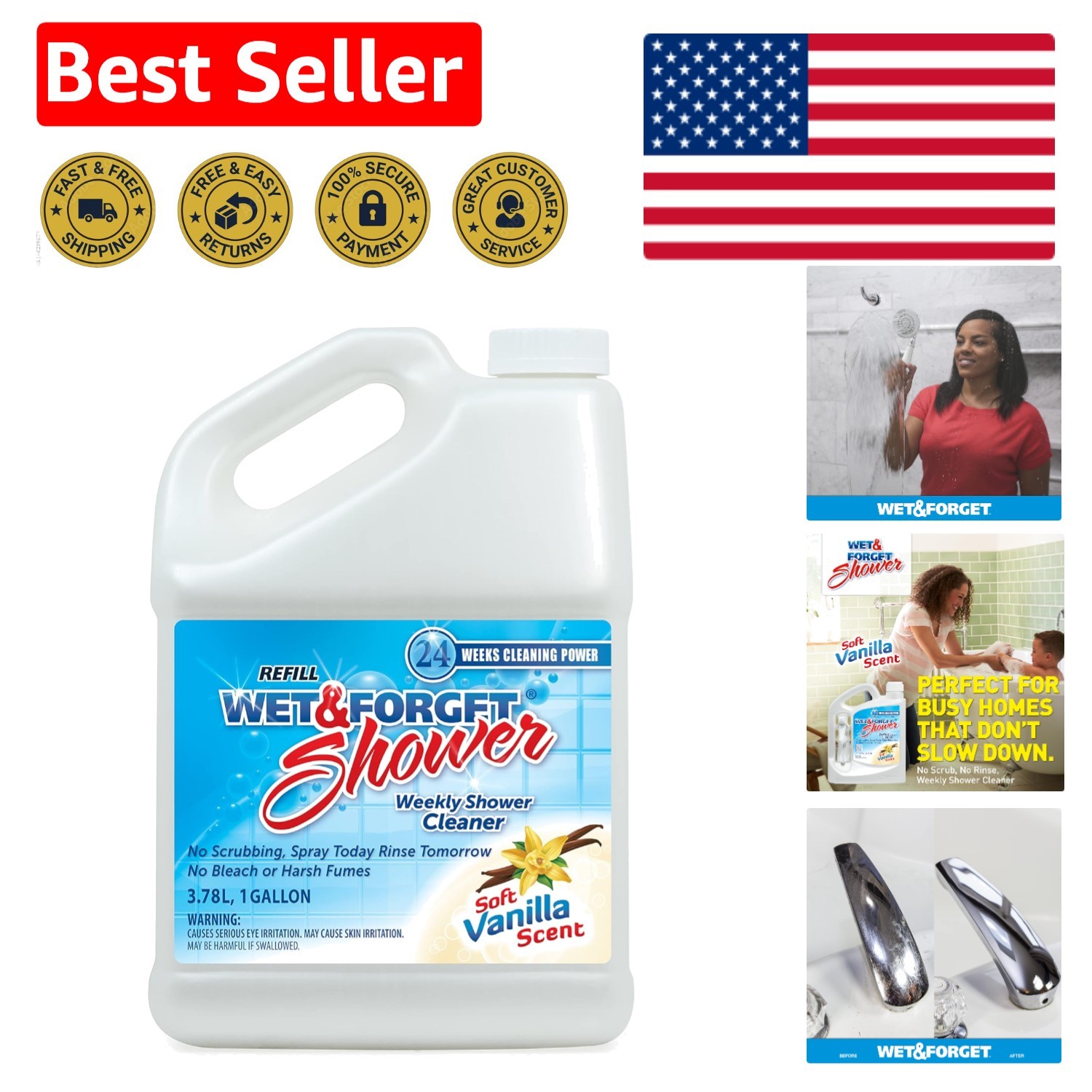 128 Fl Oz Vanilla Scented Shower Cleaner – Bleach-Free & Effortless Cleaning