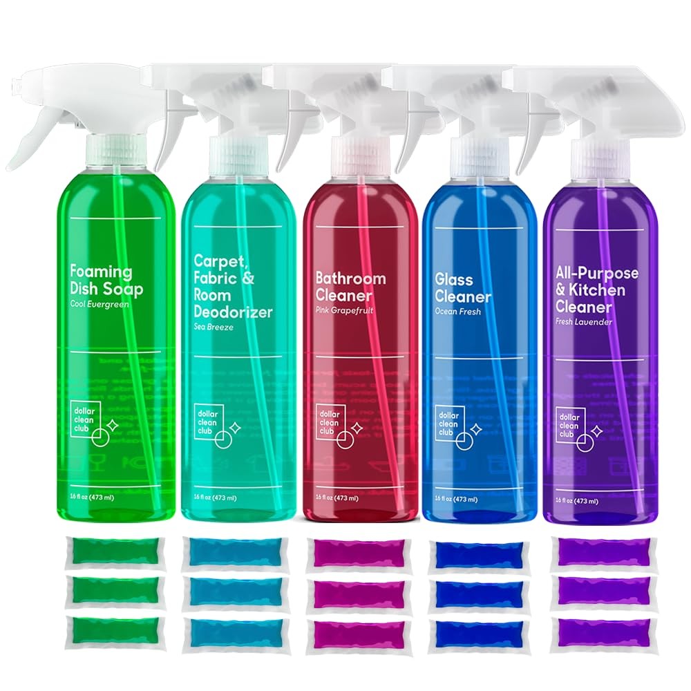 DOLLAR CLEAN CLUB Complete Home Cleaning 15 Pack Kit Kitchen Bathroom Carpet