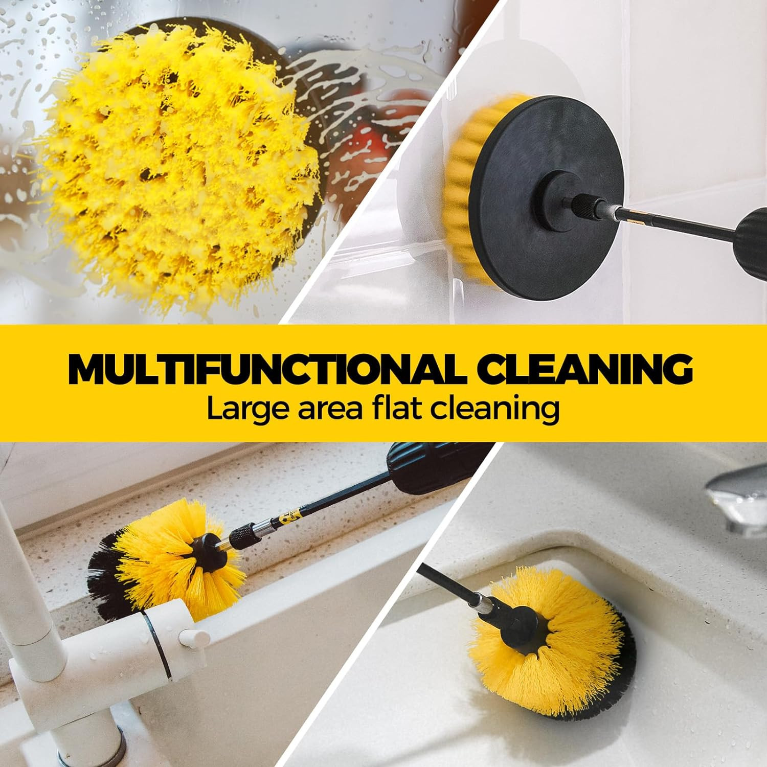 Holikme 4 Pack Drill Brush Attachments Set, Power Scrubber with Extend Long Atta