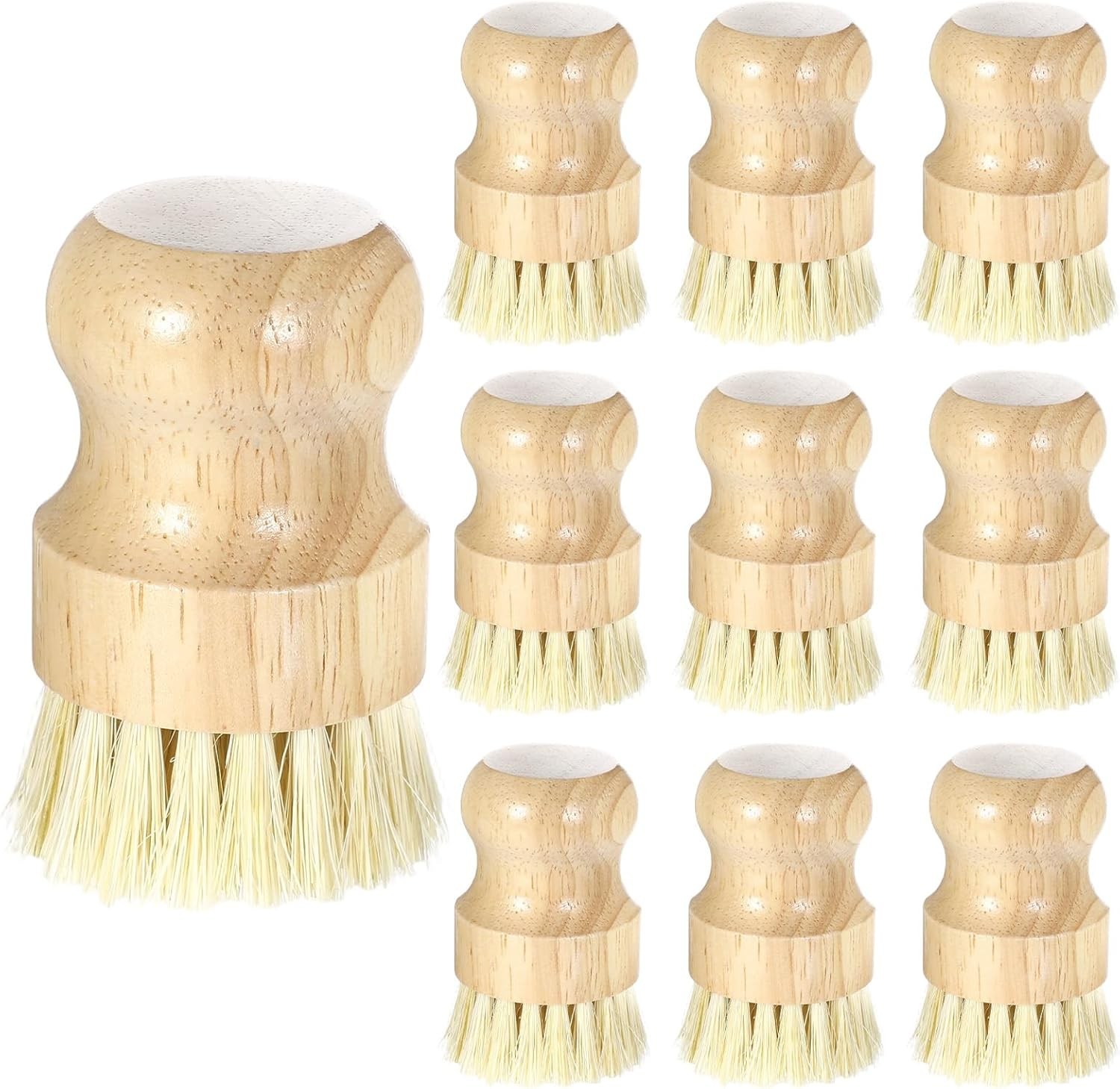10 Pack Bamboo Dish Brush Set, Natural Dish Scrub Brush with Handle, Wooden D…