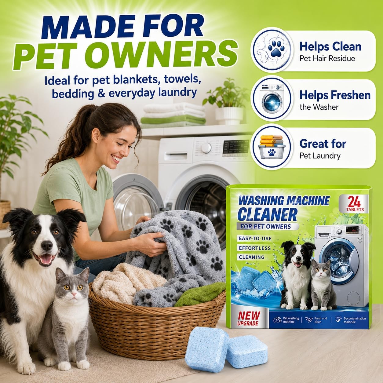 Enzyme Washing Machine Cleaner Tablets for Pet Owners, 2X Power Washer Cleane…
