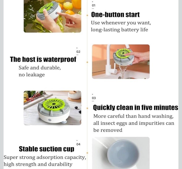 Portable Rechargeable Fruit Vegetable Washer Cyclone Cleaning Safe & Effective
