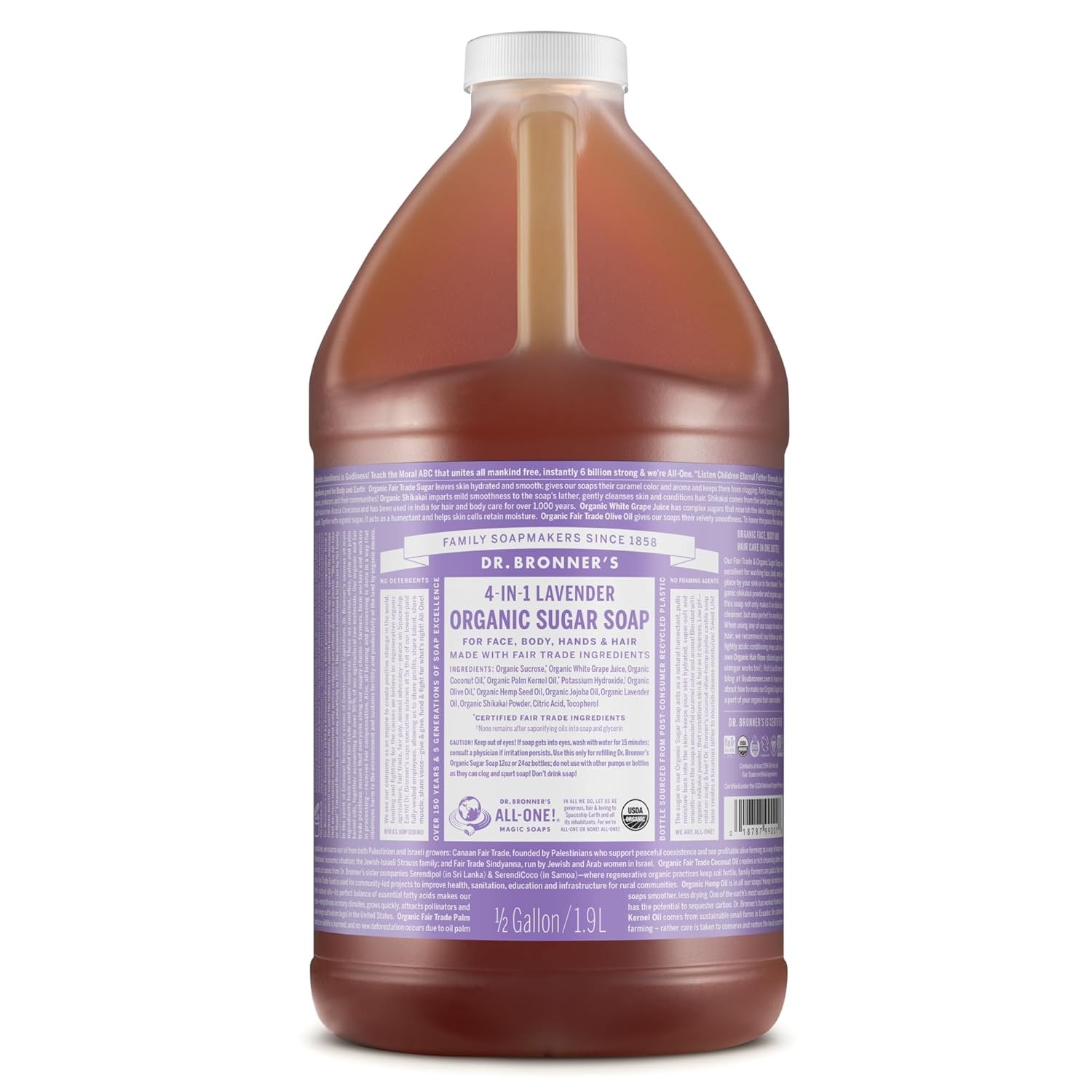 Dr. Bronner’s Organic Sugar Soap (Lavender, 64 Ounce)- Made with Organic Oils,