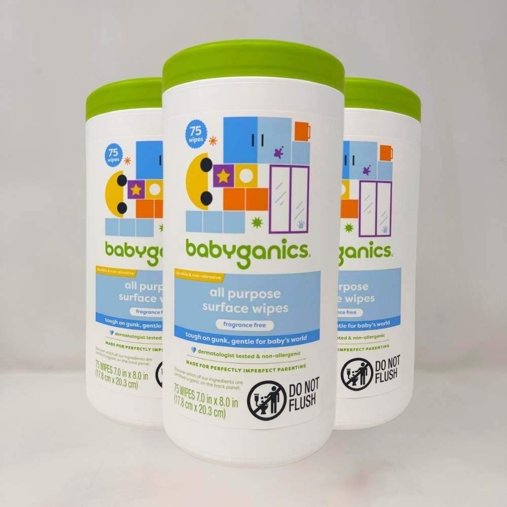 3 Pack – Babyganics All-Purpose Surface Wipes, Fragrance-Free, 75 Count