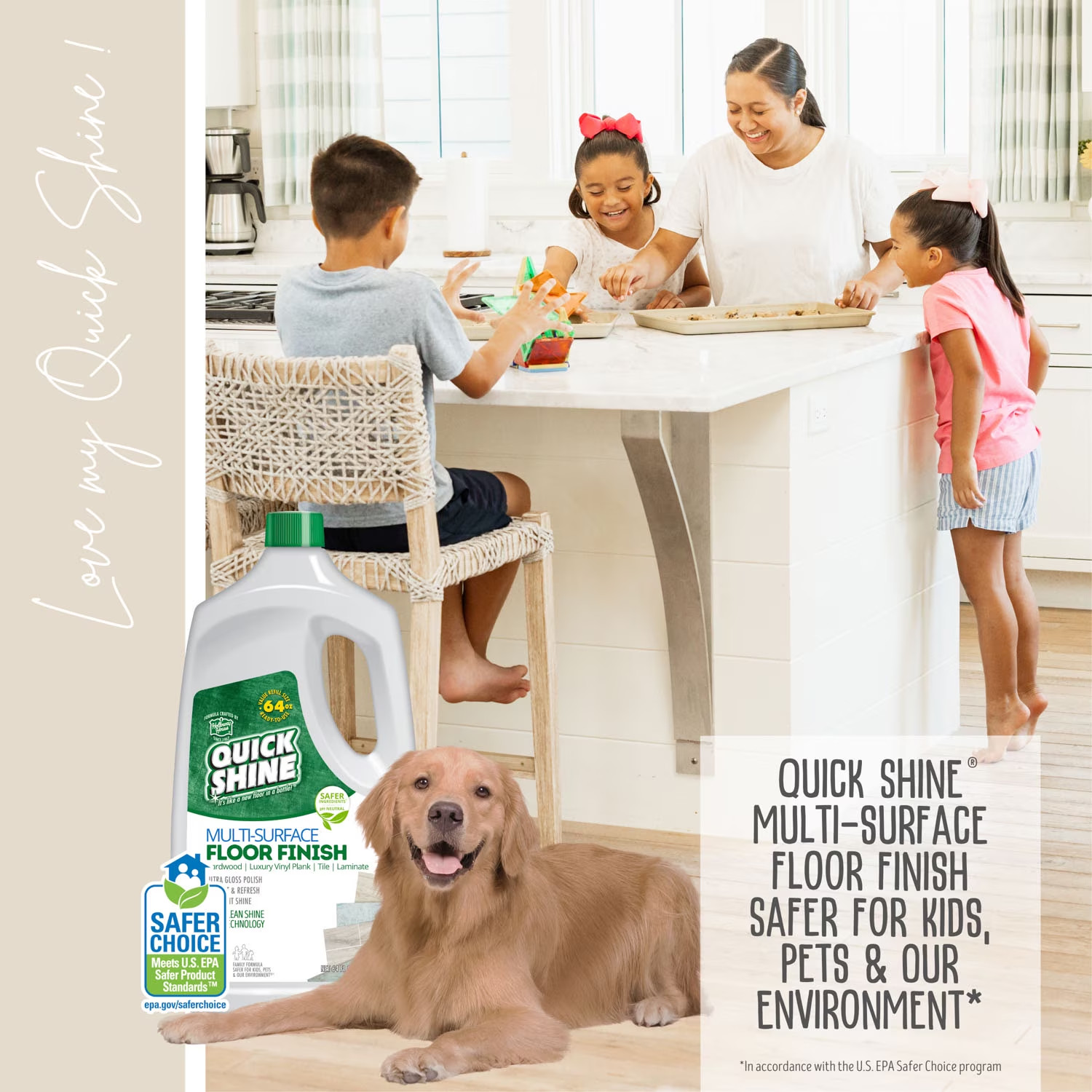 (2 Pack) Quick Shine Multi-Surface Floor Finish PFAS-Free Floor Polish 64 fl oz