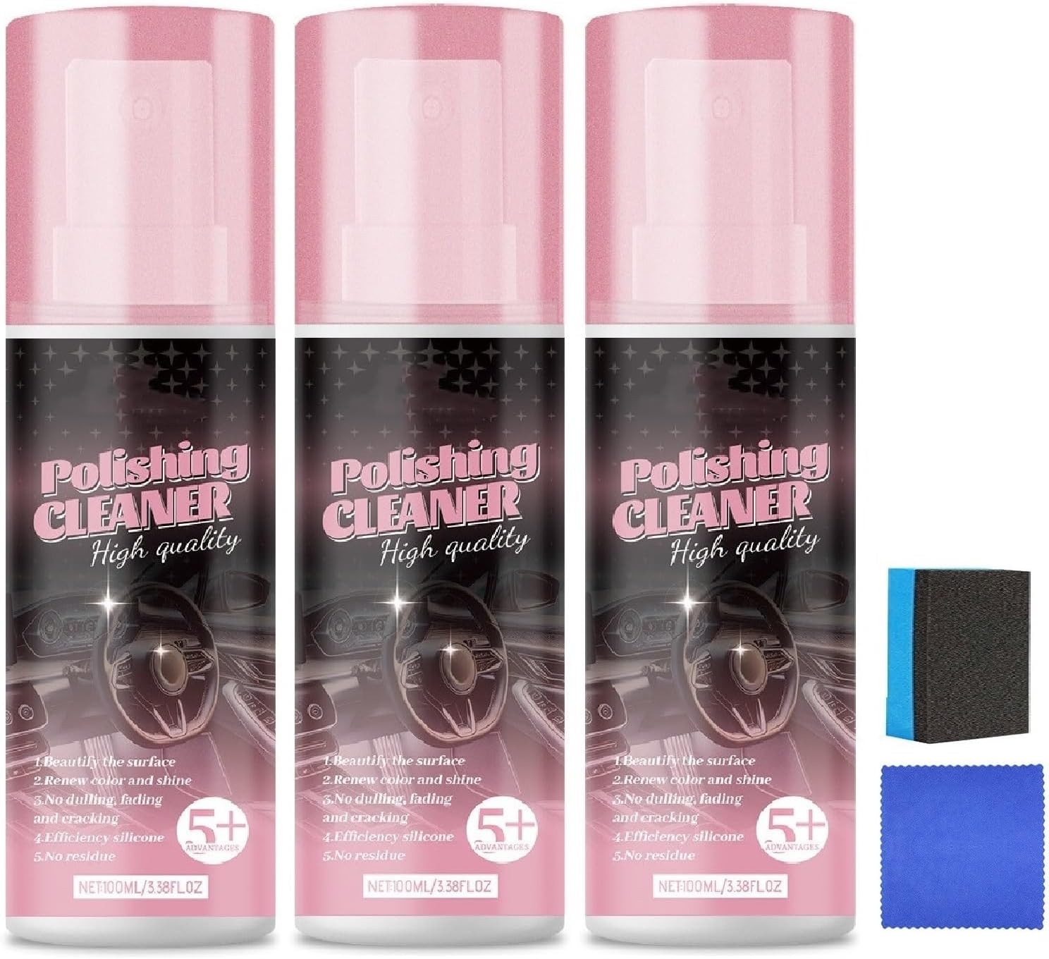 3Pcs Car Interior Cleaner,Polishing Cleaner Car Interior,All Purpose Interior De