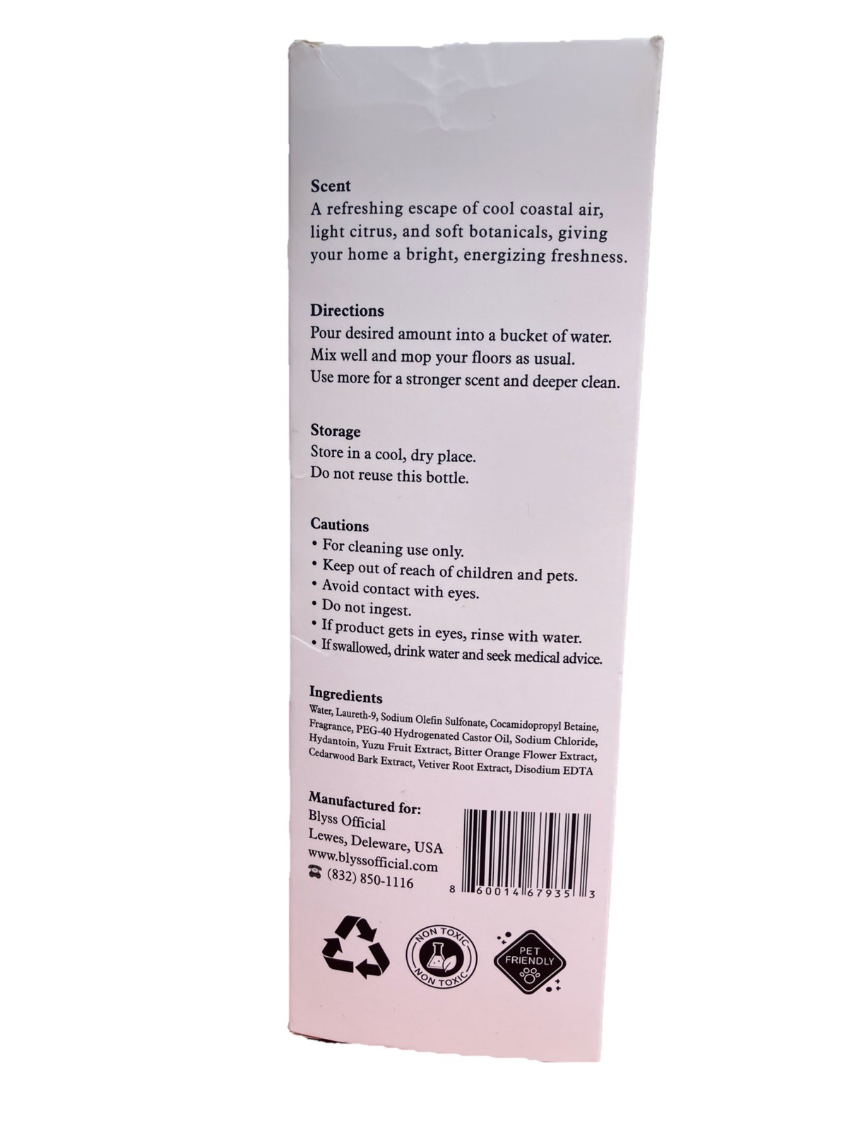 Blyss Mop Soap Cleaning Concentrate Baja 16.9fl oz Exp 12/2028 NEW
