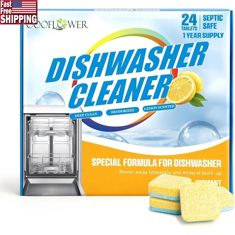 Dishwasher Cleaner Tablets Deep Clean Lemon Fresh Odor Control 24 Count New