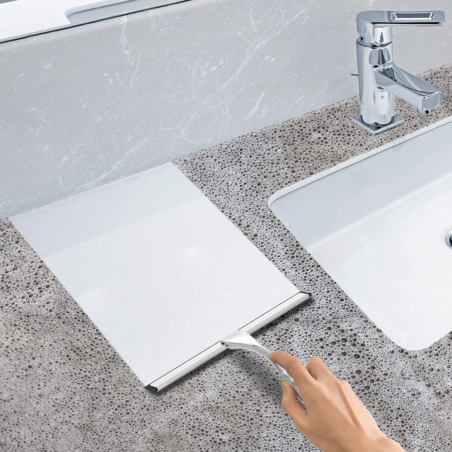 All-Purpose Stainless Steel Shower Squeegee for Shower Glass Door with 2 Adhesiv
