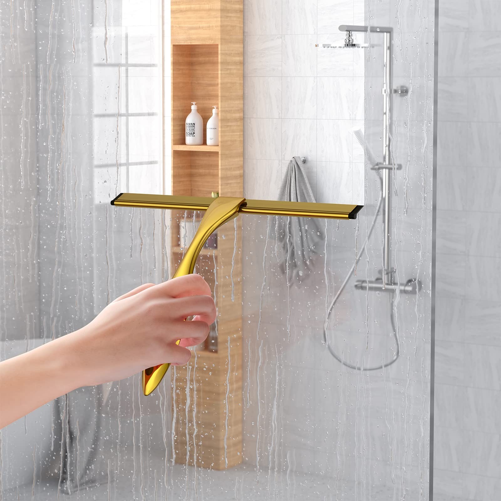 14″ Stainless Steel Shower Squeegee Set – Streak Free, All-Purpose for Bathroom,