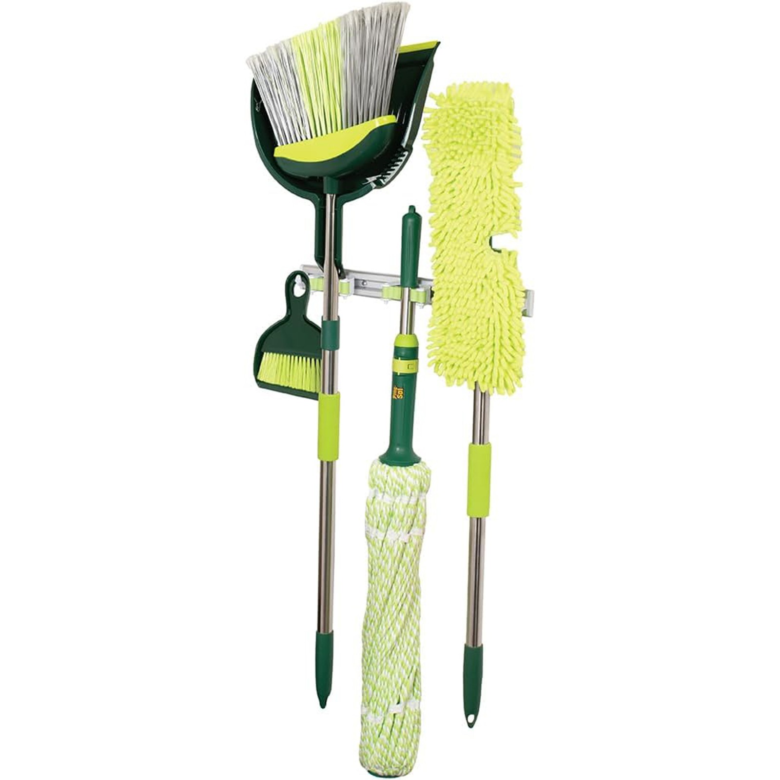 Pine-Sol Broom & Mop Floor Cleaning Set, 7 Piece Kit w/ Wall Mount Storage Rack