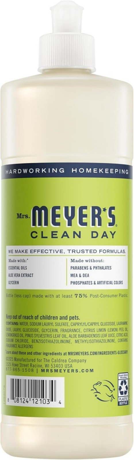 MRS. MEYER’S CLEAN DAY Liquid Dish Soap, Lemon Verbena, 16 fl. Oz