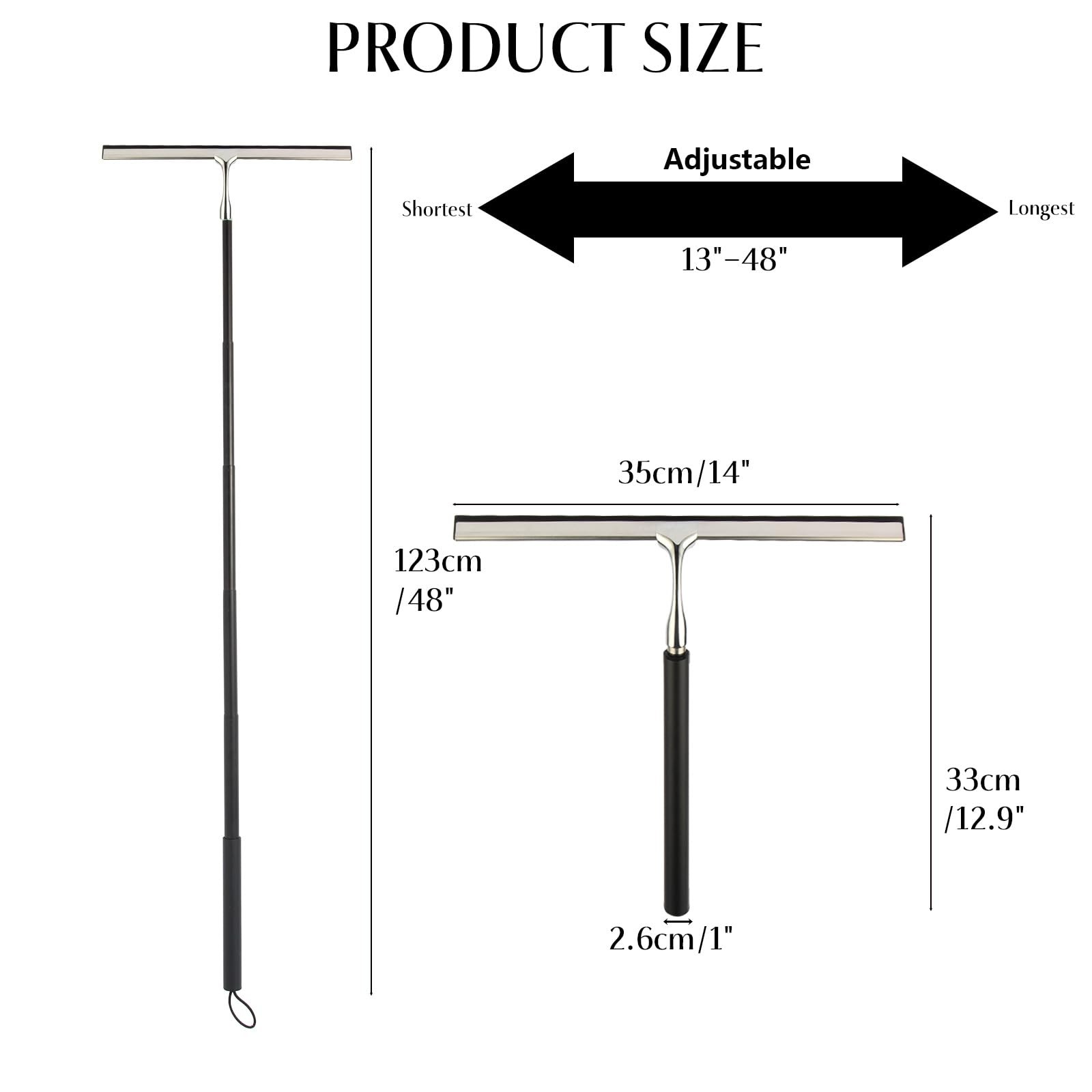 Shower Squeegee with Long Handle – Includes Silicone Blade, Extendable 13″ to…