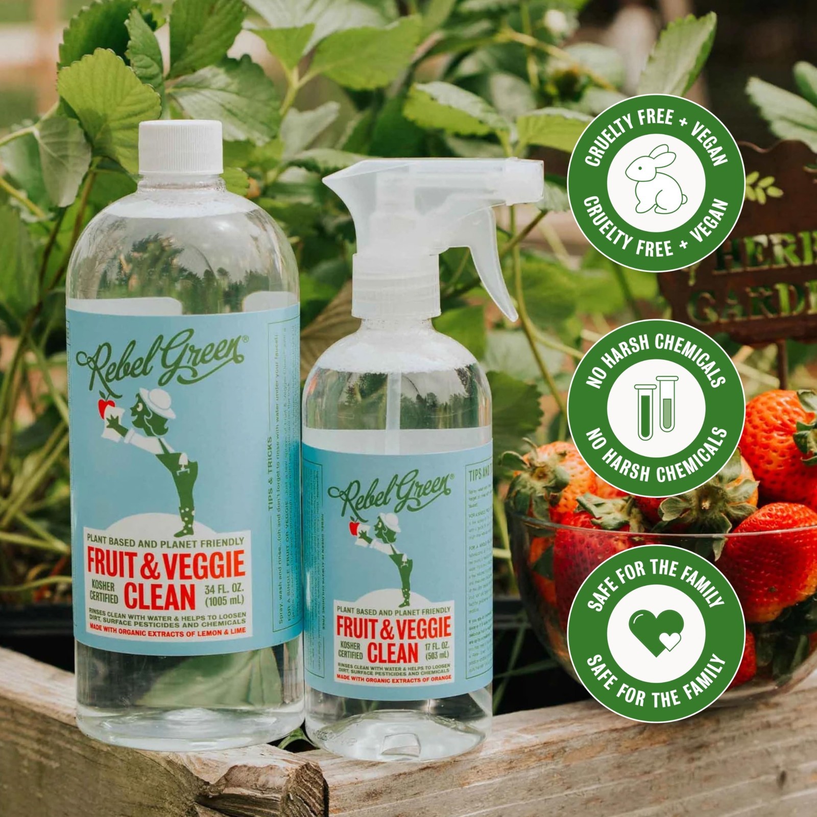 Natural Fruit & Veggie Wash Spray – Plant-Based Produce Cleaner – 34 oz, 6 Pack