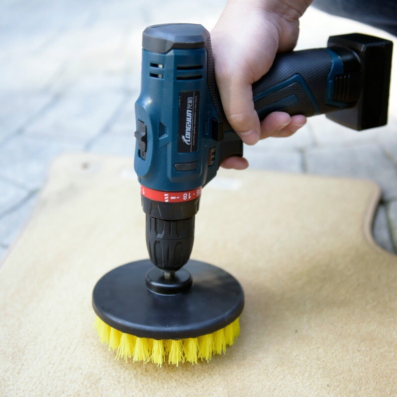 2 Pcs Carpet Brush with Drill Attachment, Medium Duty, Yellow