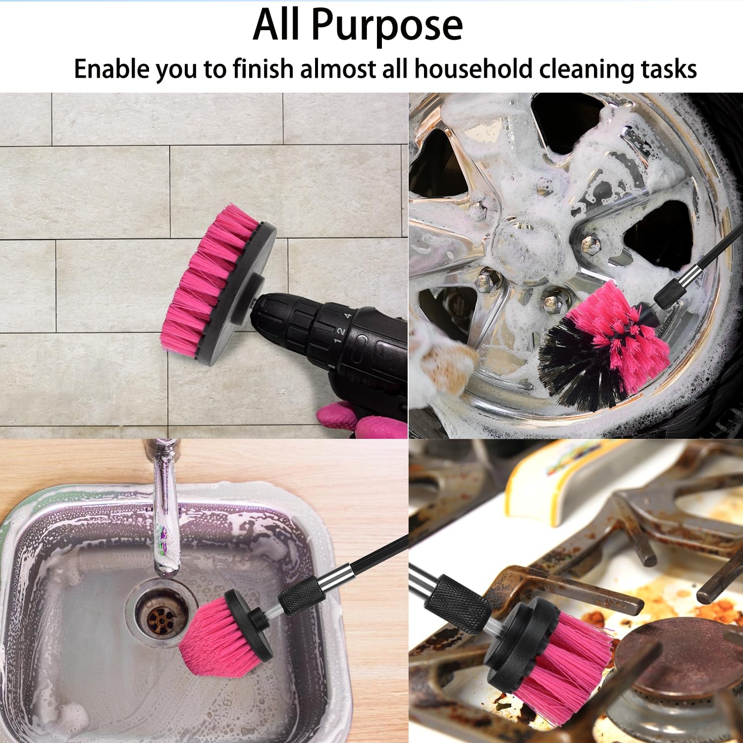 8PCS Drill Brush Attachment Set Power Scrubber Kit for Tile Tub Bathroom Floor