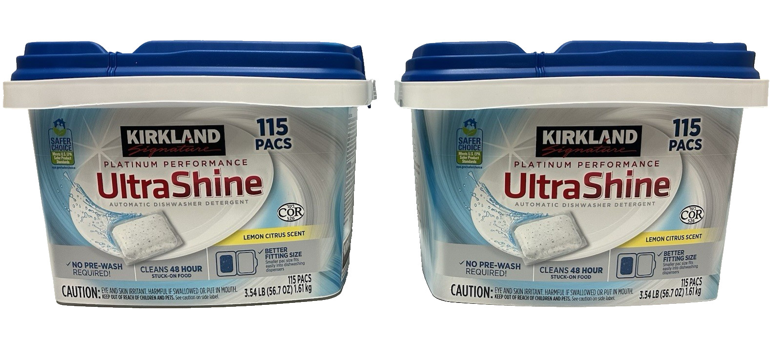 2 CT. KIRKLAND SIGNATURE ULTRASHINE DISHWASHER DETERGENT LEMON SCENT 115 CT PACS