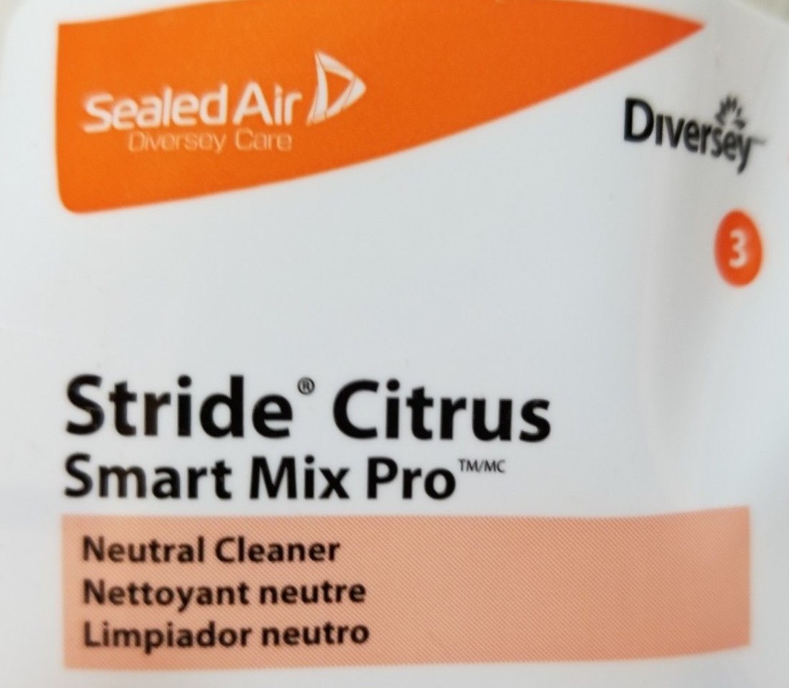 Diversey Stride Neutral Cleaner, Citrus Scent, Smart Mix Pro Bag, 6 Pack =6 gal