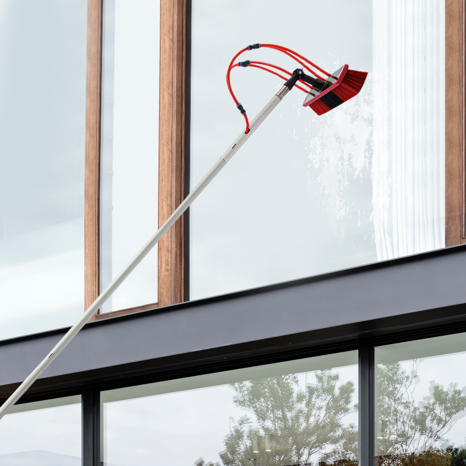 Long Reach Solar Panel Clean Brush Kit, Outdoor Window Clean Water-fed Rod Kit