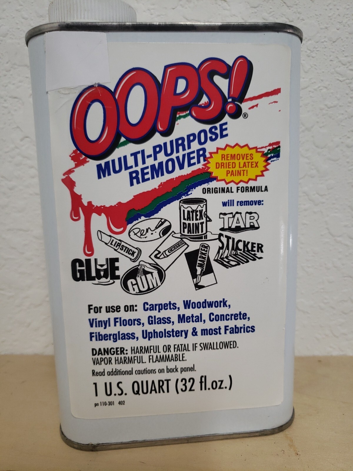 Oops! Remover – 1 QUART (32oz) Tin Can DISCONTINUED! Sealed, Original Formula