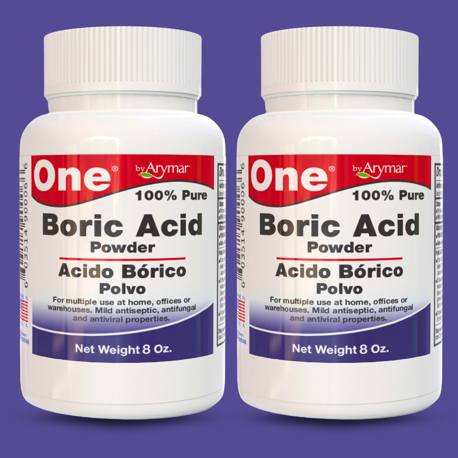 Arymar 100% Pure Boric Powder Granulated, Multi-Purpose Cleaner 8 fl oz (2-Pack)