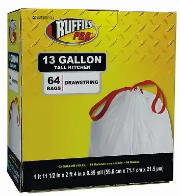 Ruffies 1836207 Drawstring Kitchen Bags – 13 Gallons – – White pack of 64