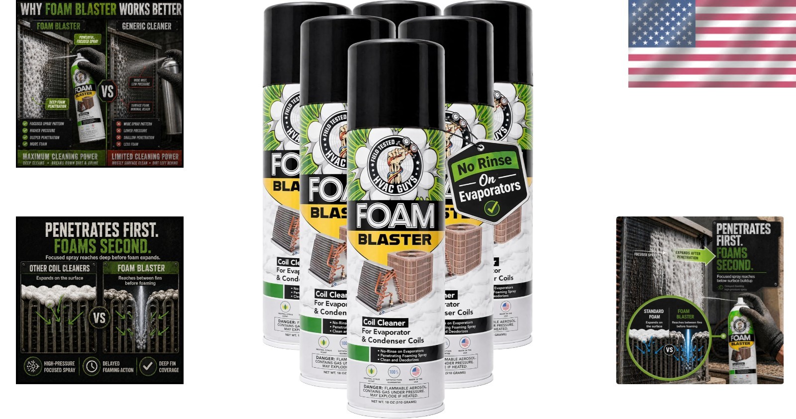 Deep Penetrating AC Coil Cleaner Foam – 6 Pack HVAC Evaporator & Condenser Spray