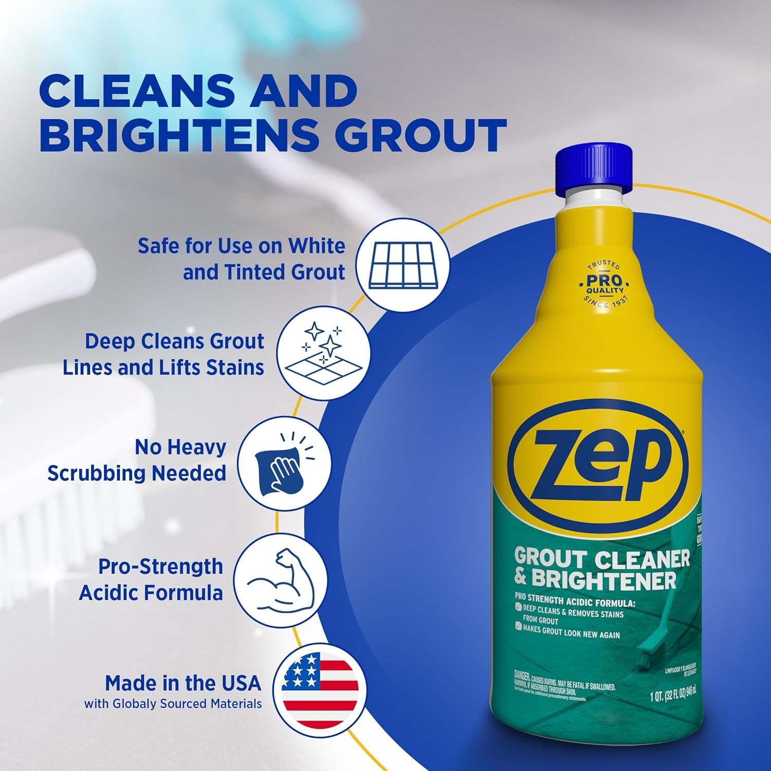 Zep ZU104632 Grout Cleaner and Brightener, 32 Ounce Deep Cleaning Stain Remover