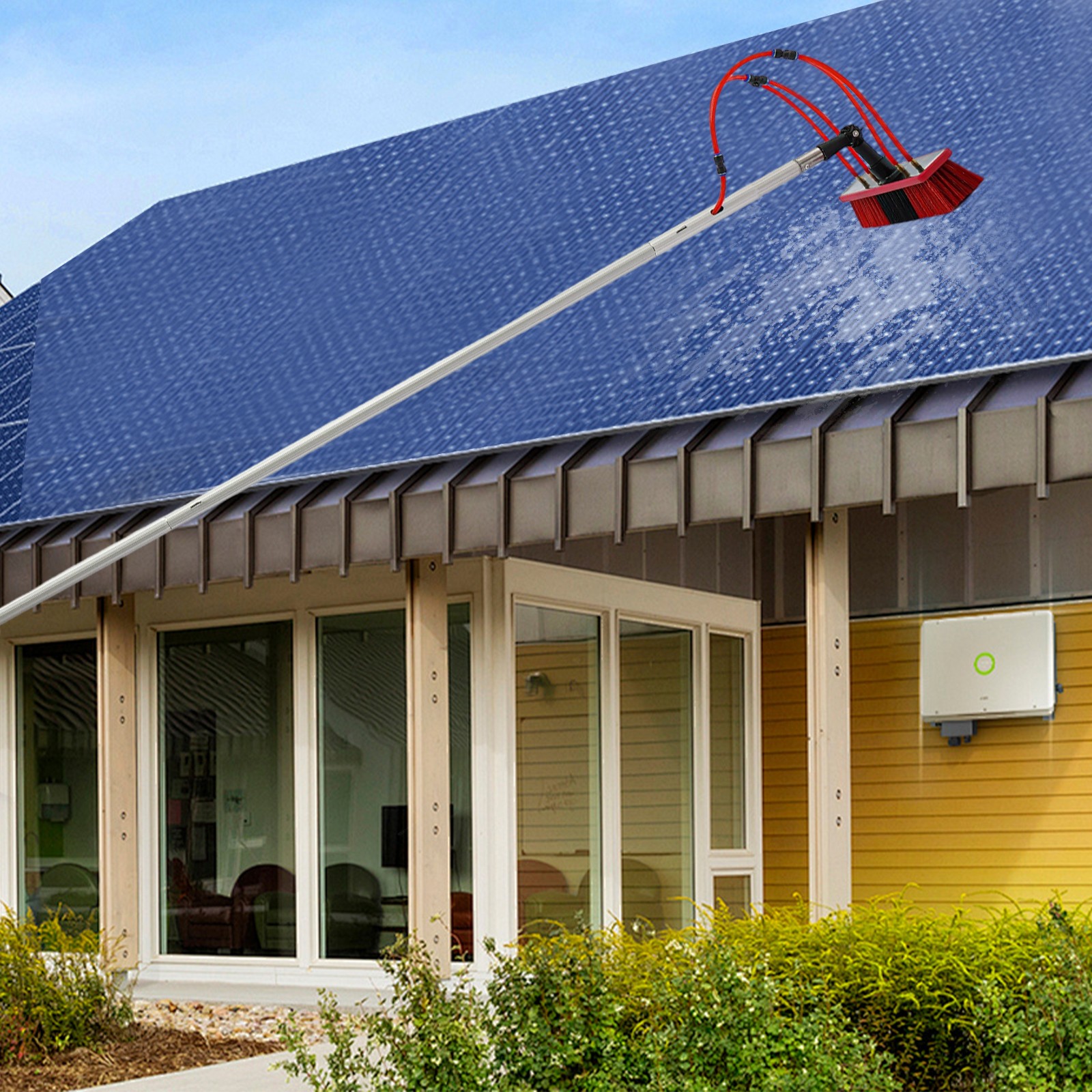 Long Reach Solar Panel Clean Brush Kit, Outdoor Window Clean Water-fed Rod Kit
