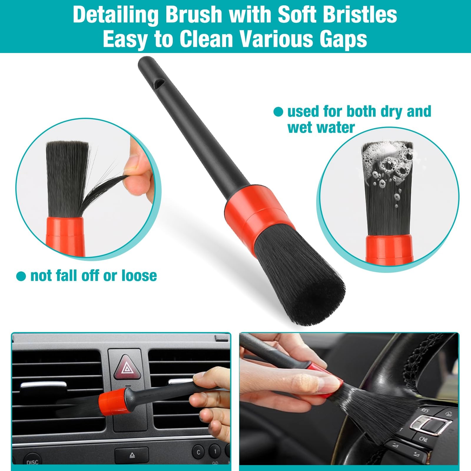 Car Interior Duster Detailing Cleaning Gel Brushes Kit, Soft Dust Detail Crev…