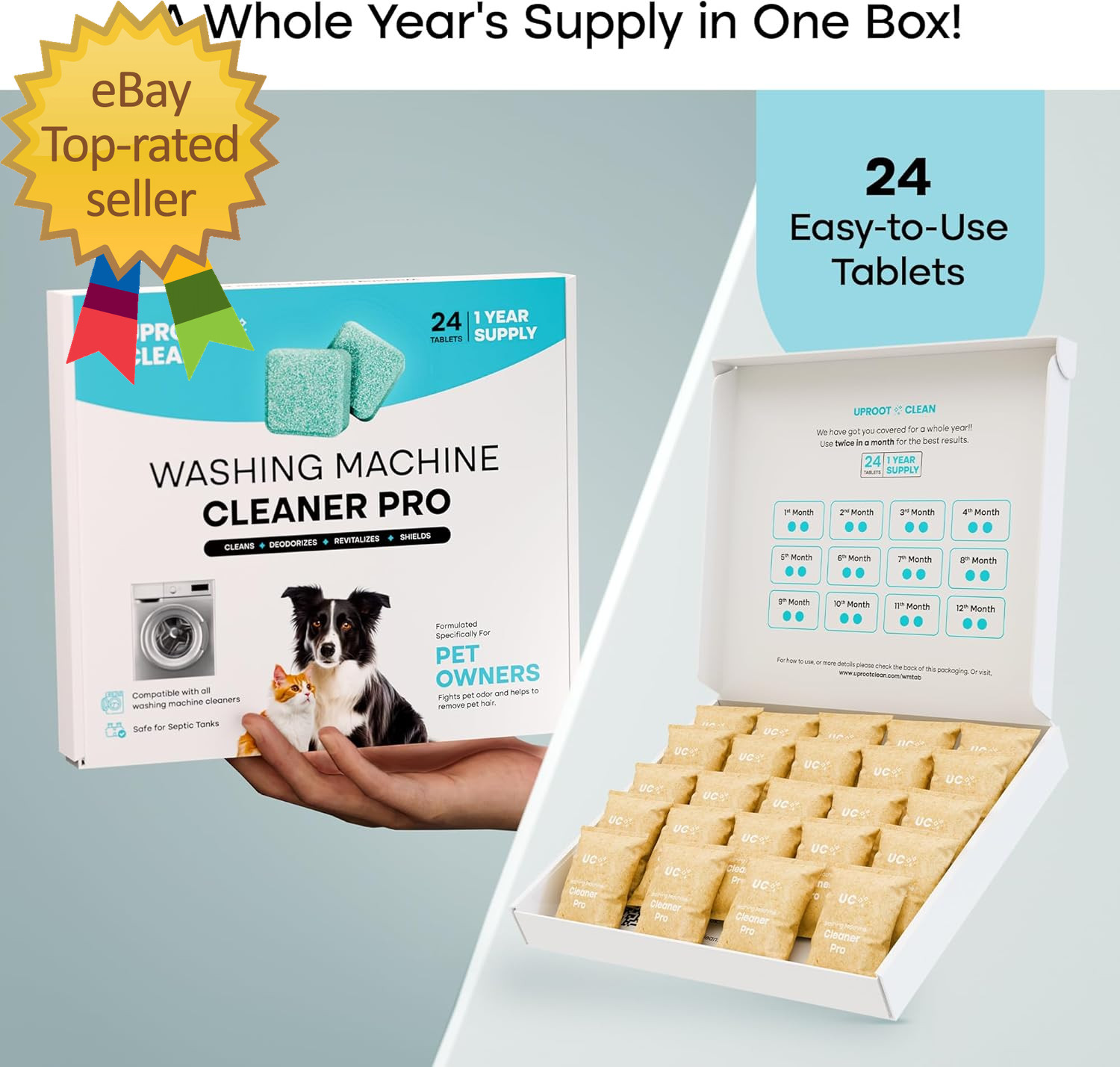 Washing Machine Cleaner Tablets – 24 Pack for a 12 Month Supply Formulated