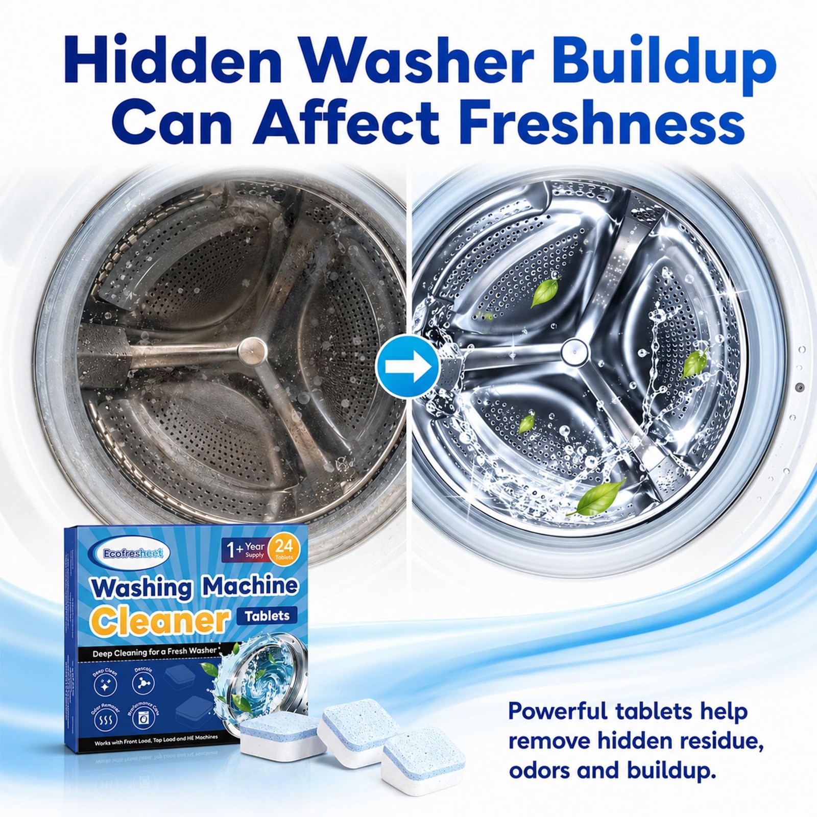 Washing Machine Cleaner Tablets 24 Count, Deep Cleaning Washer Cleaner for Fr…